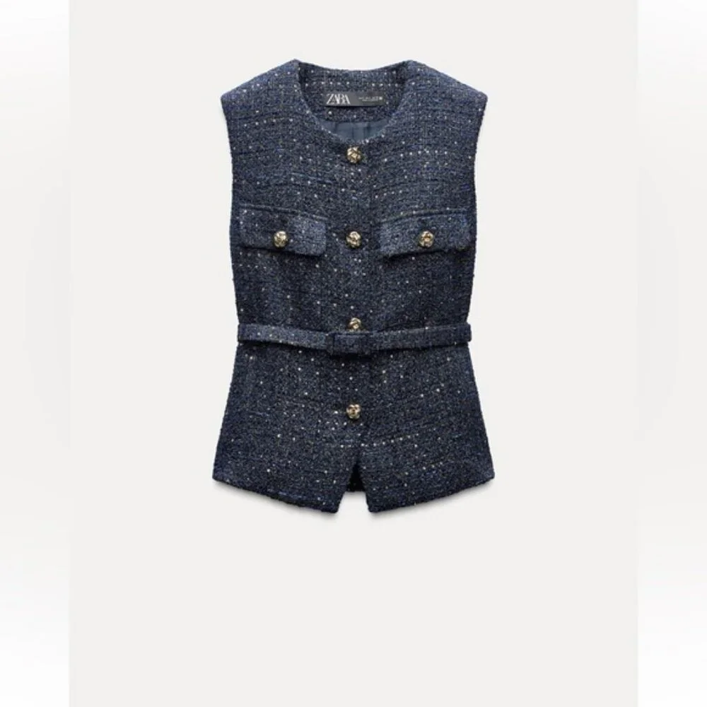 ZARA BELTED SEQUIN STRUCTURED VEST - Picture 3 of 8